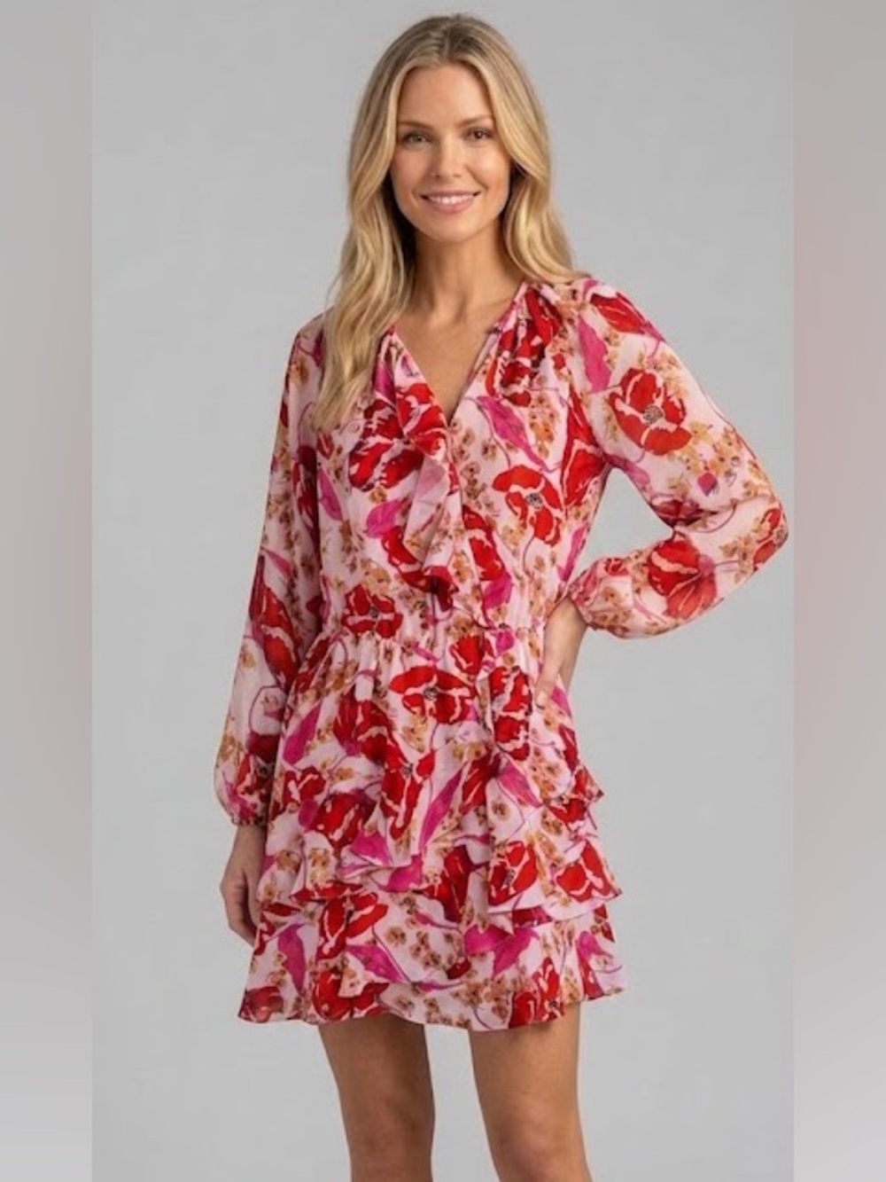 Parker NY 100% Silk Bertie Floral Ruffle Mini Dress Medium